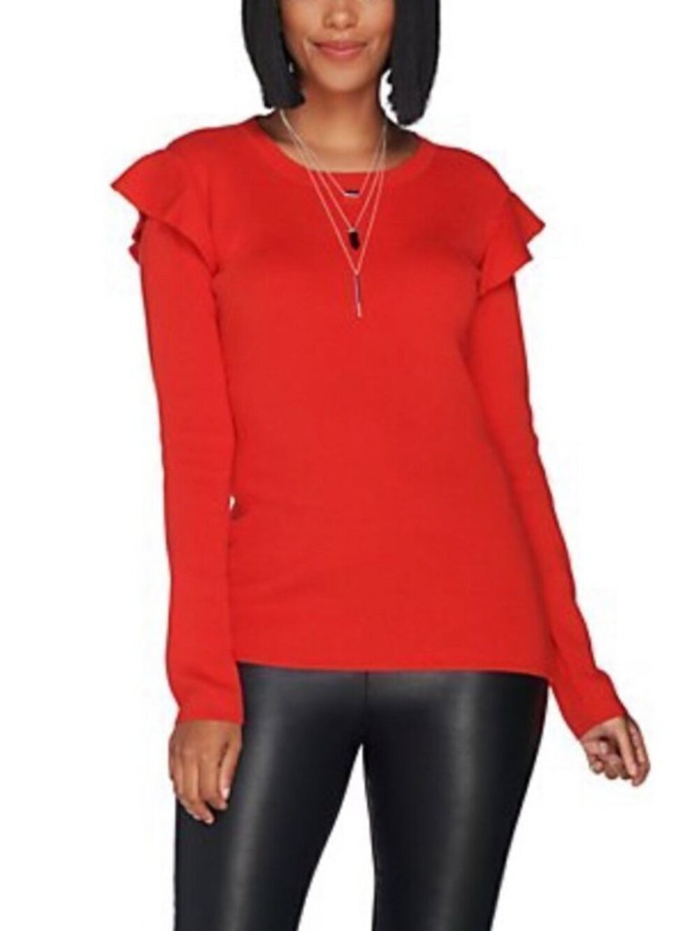 Du Jour Ruffle Shoulder Rib Knit Sweater
